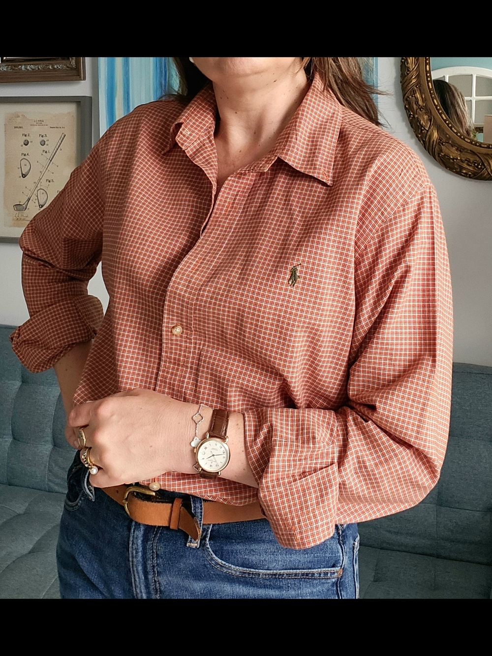 Ralph Lauren Orange Check Cotton Button-Up Shirt
